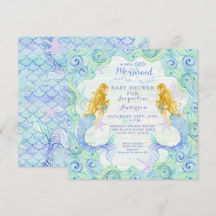 Invitación Chica Baby Shower Mermaid acuarela Waves Arte de M