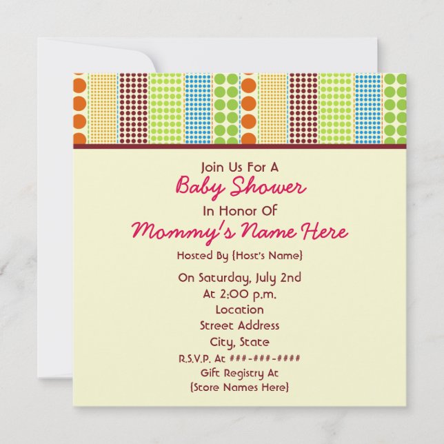 Invitación Chica Baby Shower: Oso relleno puntos de Boho (Anverso)