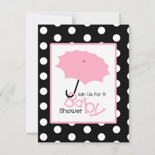 Invitación Chica Baby Shower - Paraguas rosados y puntos de p