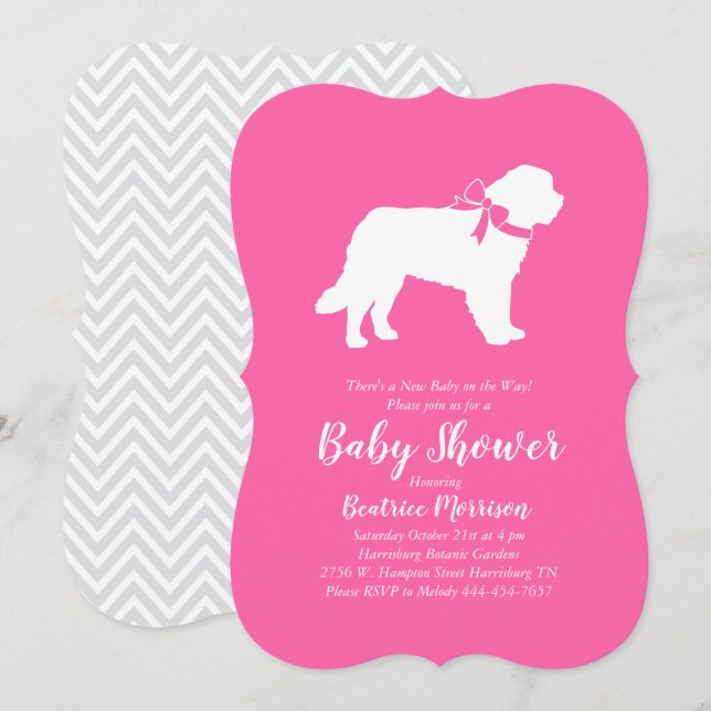 Invitación Chica Baby Shower Perro de San Bernardo Rosa (Anverso / Reverso)