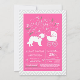 Invitación Chica Baby Shower Perro de San Bernardo Rosa