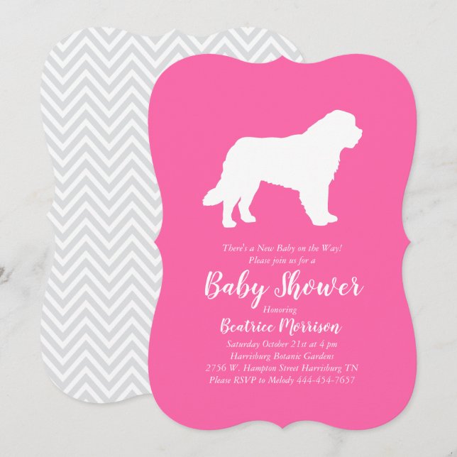 Invitación Chica Baby Shower Perro de San Bernardo Rosa (Anverso / Reverso)