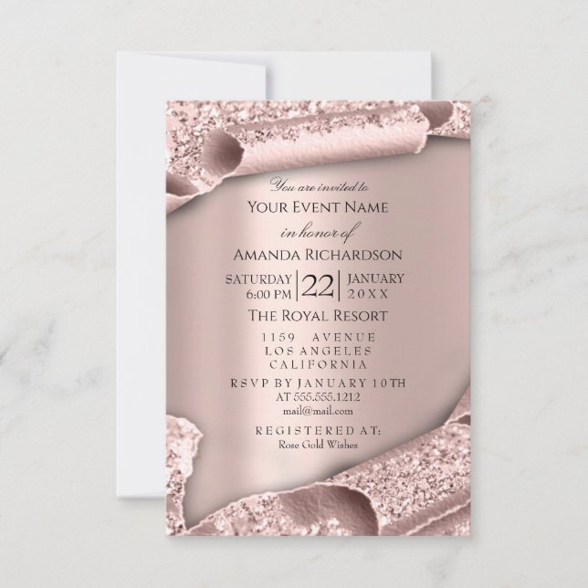 Invitación Chica Baby Shower pies de niño Glam Rosa rosa 3d (Anverso)