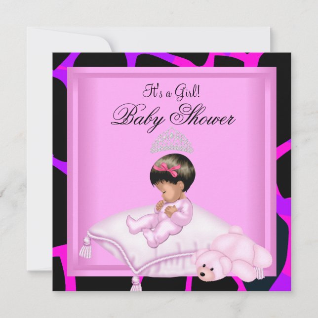 Invitación Chica Baby Shower Pink Hot Pink Purple Black (Anverso)
