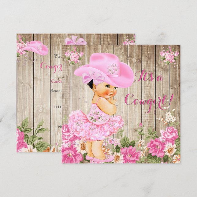 Invitación Chica Baby Shower Pink Rustic Wood Chica Brunette