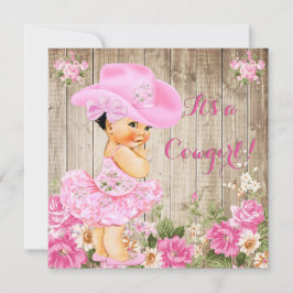 Invitación Chica Baby Shower Pink Rustic Wood Chica Brunette