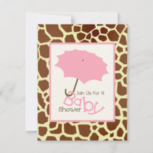 Invitación Chica Baby Shower - Pink Umbrella & Giraffe Print