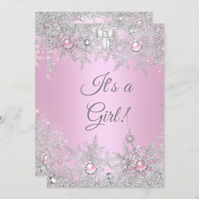 Invitación Chica Baby Shower Pink Winder WonderLand (Anverso / Reverso)