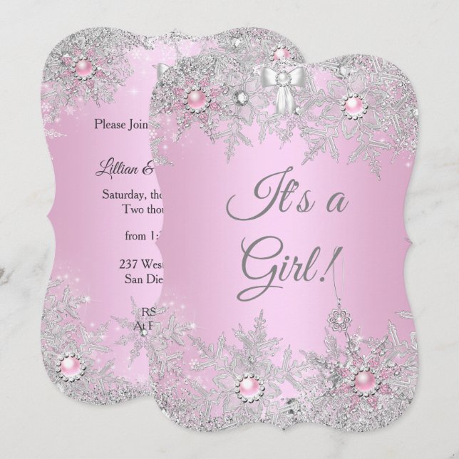 Invitación Chica Baby Shower Pink Winder WonderLand (Anverso / Reverso)