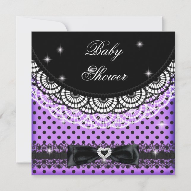 Invitación Chica Baby Shower Polka Dot Fiesta Purple Black (Anverso)