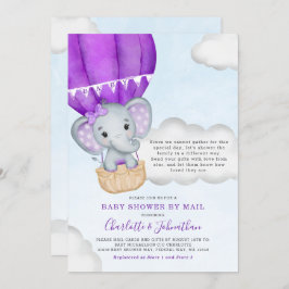 Invitación Chica Baby Shower Por Correo Elephant Purple