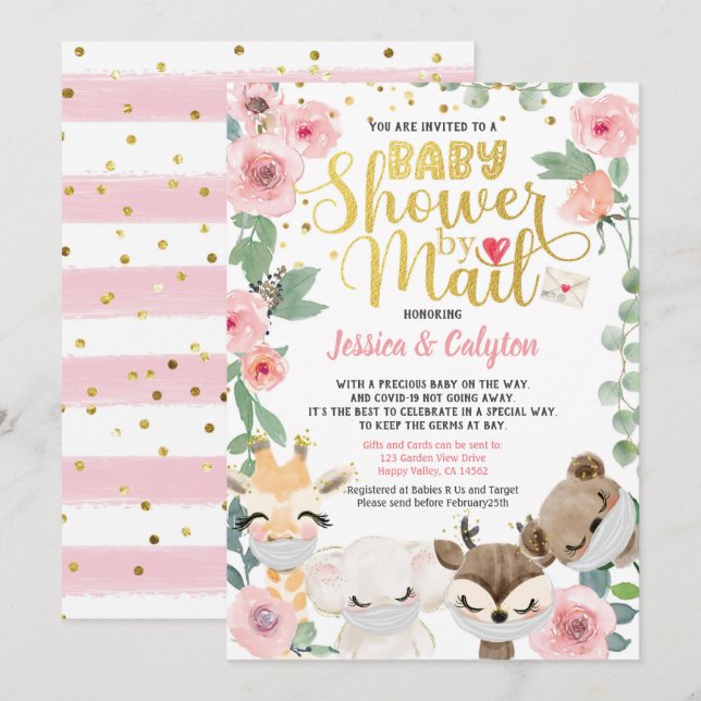 Invitación Chica Baby Shower Por Correo Pandemia Woodland Ani (Anverso / Reverso)