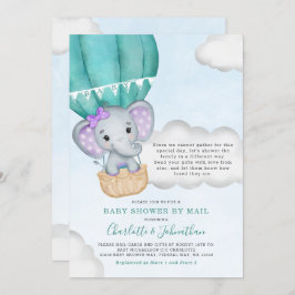 Invitación Chica Baby Shower Por Correo Purple Elephant