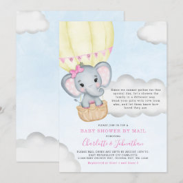 Invitación Chica Baby Shower Por Mail Pink Elephant