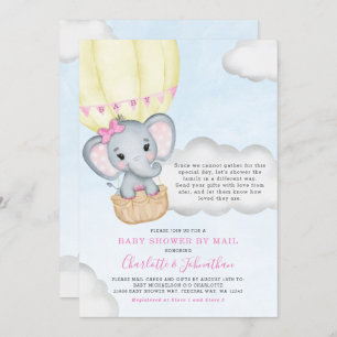 Invitación Chica Baby Shower Por Mail Pink Elephant