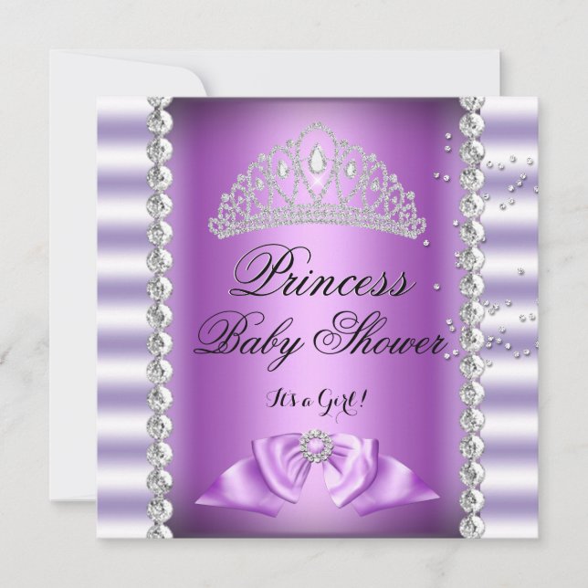 Invitación Chica Baby Shower Princesa Púrpura Blanca Gema Tia (Anverso)