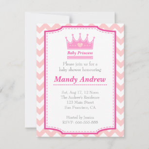 Invitación Chica Baby Shower - Princesa Rosa con Corona