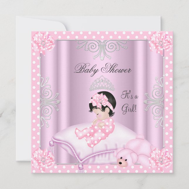 Invitación Chica Baby Shower Princesa Rosa Tiara (Anverso)