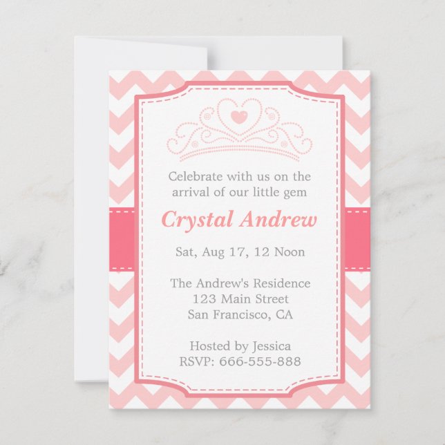 Invitación Chica Baby Shower - Princesa Rosa y Tiara (Anverso)