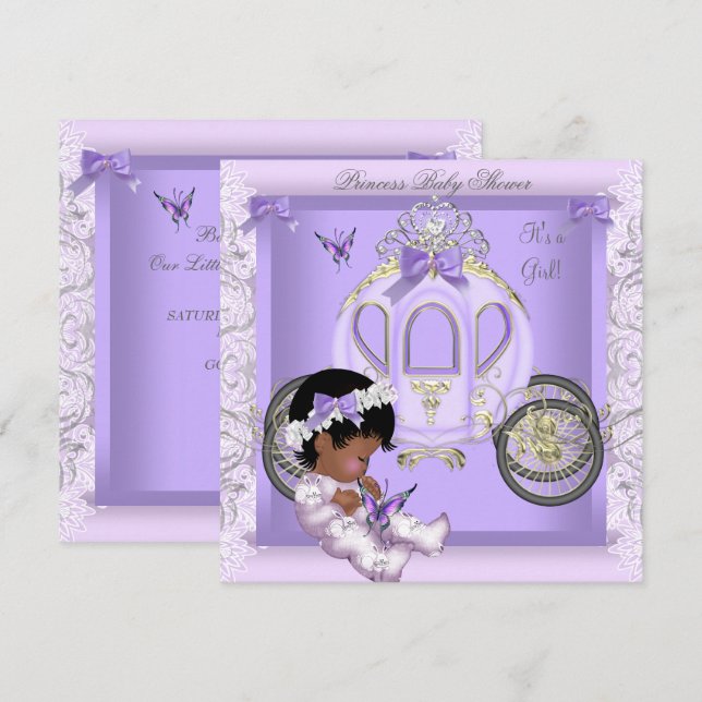 Invitación Chica Baby Shower Princess Carriage Lavender 3 (Anverso / Reverso)