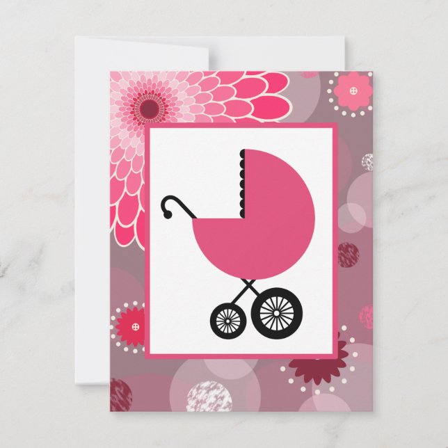 Invitación Chica Baby Shower - Puntos y flores de transporte  (Anverso)
