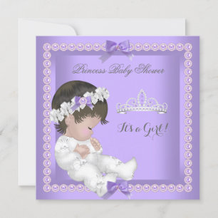 Invitación Chica Baby Shower Purple Lavender Pearl