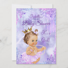 Invitación Chica Baby Shower Purple Lilac Pearl Brunette