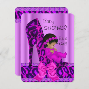 Invitación Chica Baby Shower Purple Pink Leopard