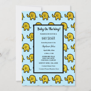 Invitación Chica Baby Shower Purpurina de oro animal elefante