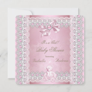 Invitación Chica Baby Shower Rosa Arco de Perla de Encaje Dam