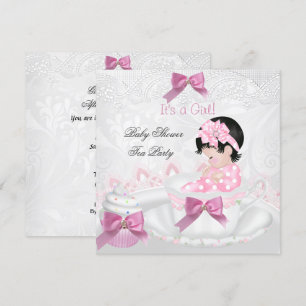 Invitación Chica Baby Shower Rosa Bebé Taza de Té Fiesta de T