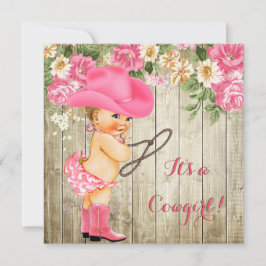 Invitación Chica Baby Shower Rosa Boots Floral Bebé Floral