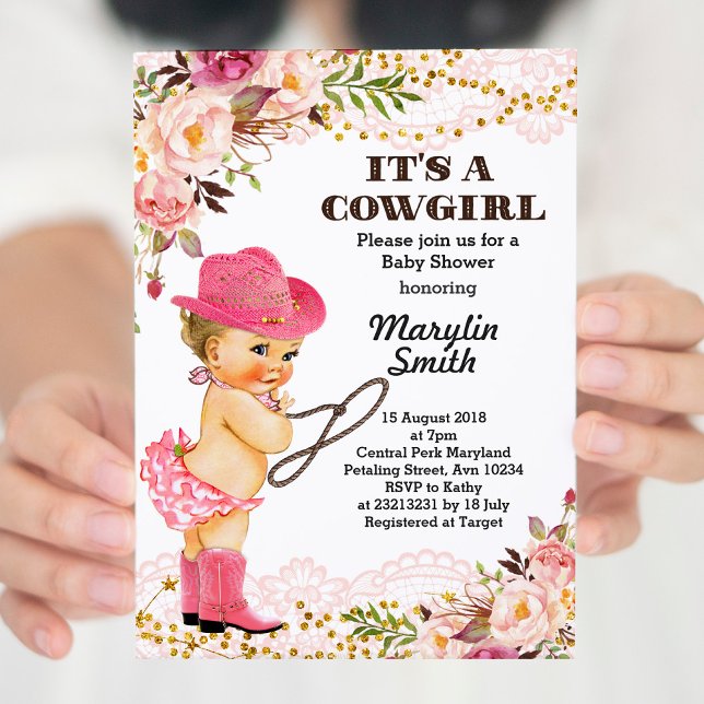 Invitación Chica Baby Shower Rosa Gold Cowgirl (Subido por el creador)