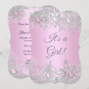 Invitación Chica Baby Shower Rosa Invierno País de las Maravi