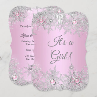 Invitación Chica Baby Shower Rosa Invierno País de las Maravi