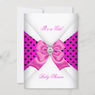 Invitación Chica Baby Shower Rosa Negro Manchas Blancas