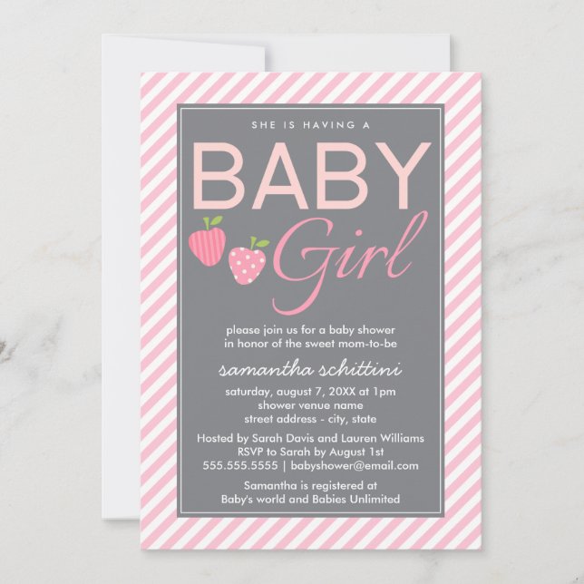 Invitación Chica Baby Shower rosa y gris moderno Berry Sweet (Anverso)