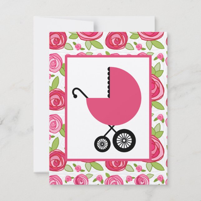 Invitación Chica Baby Shower - Rosas y transporte rosa (Anverso)