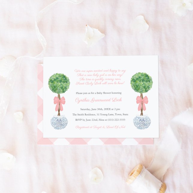 Invitación Chica Baby Shower Smart Lollipop Topiary Pink Bow (Subido por el creador)