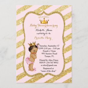 Invitación CHICA Baby Shower, tiras doradas, oro rosa negro v