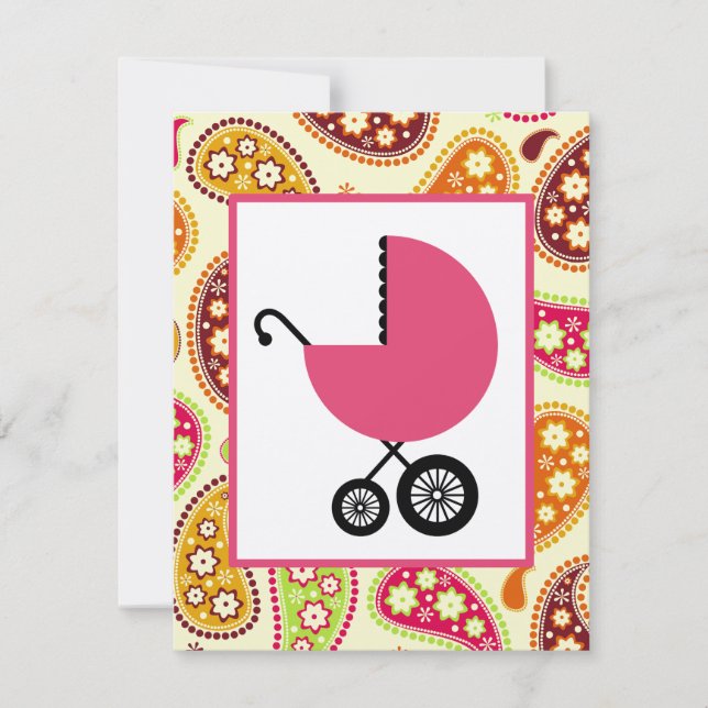 Invitación Chica Baby Shower - Transporte Paisley y Rosa (Anverso)