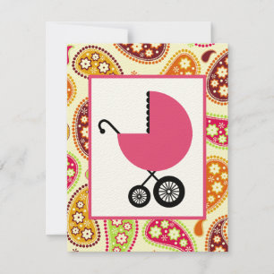 Invitación Chica Baby Shower - Transporte Paisley y Rosa