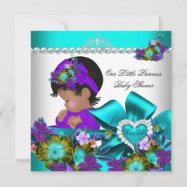Invitación Chica Baby Shower Verde azulado Azul morado 3