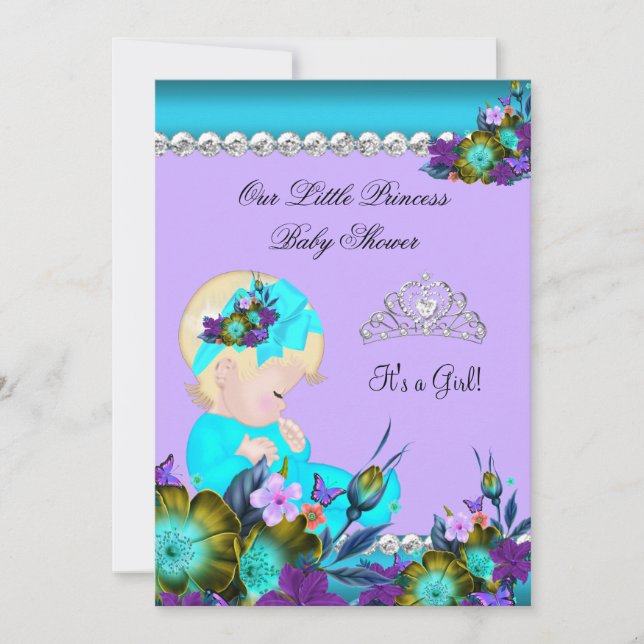 Invitación Chica Baby Shower Verde azulado Blue Purple Blond (Anverso)