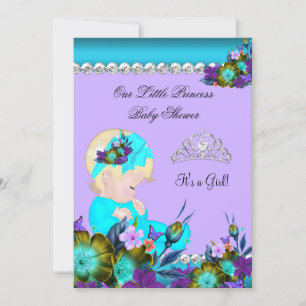 Invitación Chica Baby Shower Verde azulado Blue Purple Blond