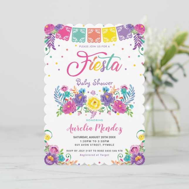 Invitación Chica Baby Shower Vibrante Mexicana Floral Fiesta (Anverso de pie)
