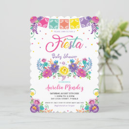Invitación Chica Baby Shower Vibrante Mexicana Floral Fiesta