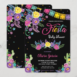Invitación Chica Baby Shower Vibrante Mexicana Floral Fiesta 