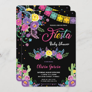 Invitación Chica Baby Shower Vibrante Mexicana Floral Fiesta 