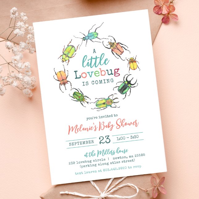 Invitación Chica Baby Shower Watercolor Little Lovebug (Subido por el creador)